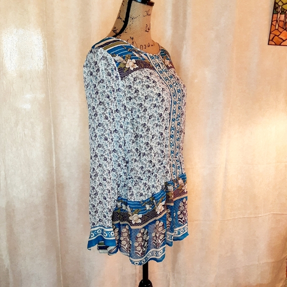 Lucky Brand Women’s Tunic Sheer Buttons Lightweight Peasant Floral - Picture 2 of 11